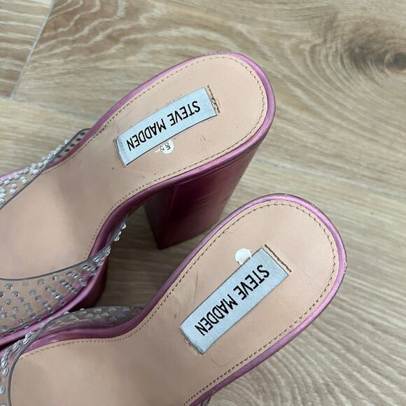 NEW $139 Steve Madden Ruby Pink Iridescent Platform Sandal - Picture 7 of 11